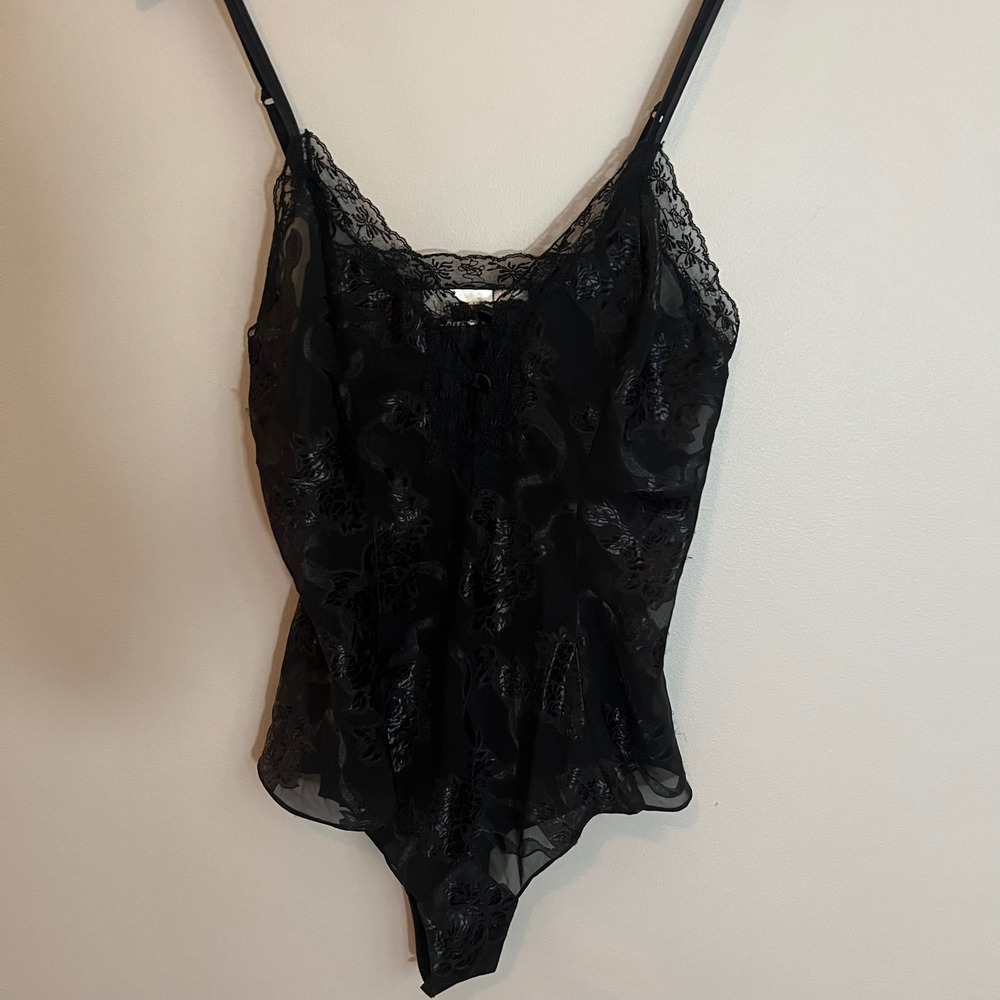 Vintage Victoria's Secret Gold Label Black Floral Burnout Lace Bodysuit Large